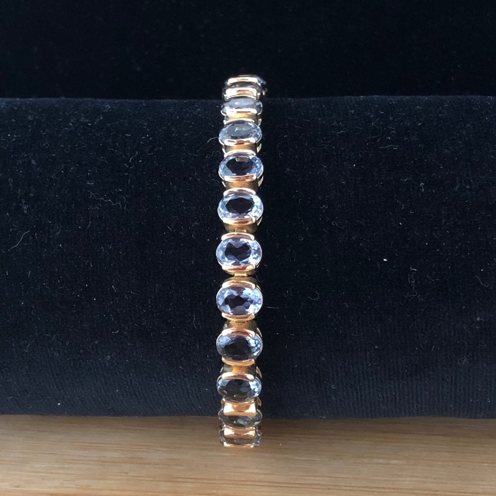 $182 Light Blue Topaz & Vermeil Estate Tennis Bracelet Designer Mark 925 CHINA